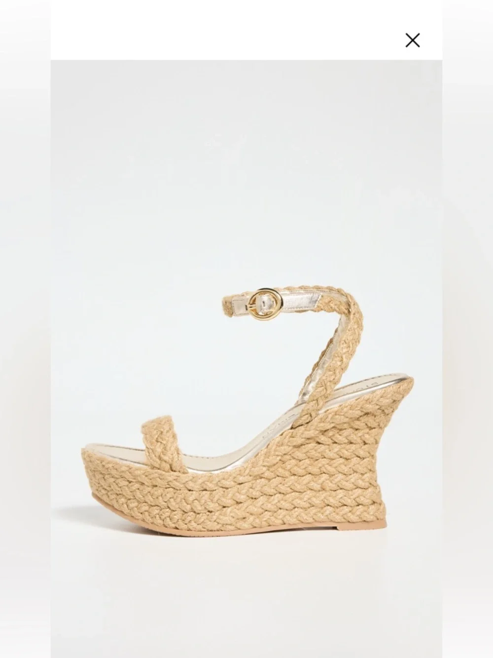 Stuart Weitzman Women’s Brada Strap Gold/Natural Espadrille Wedge Sandals—9.5